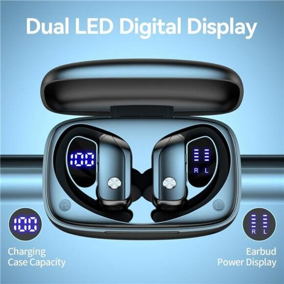 Wireless earbuds Bluetooth earphones with mic LED display sport over ear fit - Picture 2 of 7